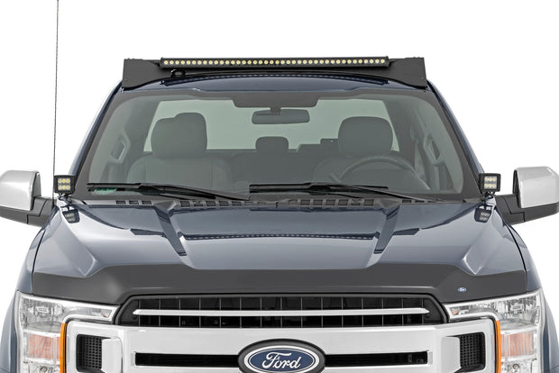 Ford Roof Rack System w/Front and Rear Facing LEDs and 40 Inch Single Row Black Series Light Bar 15-18 Ford F-150 Rough Country