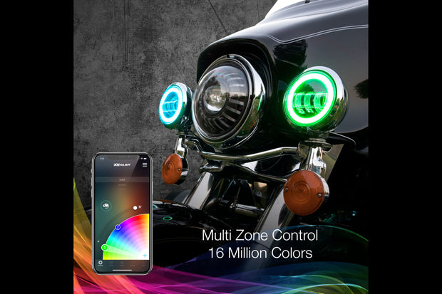 XKChrome RGB LED Running Light Kit: Harley 4.5in (Black w/ Controller)
