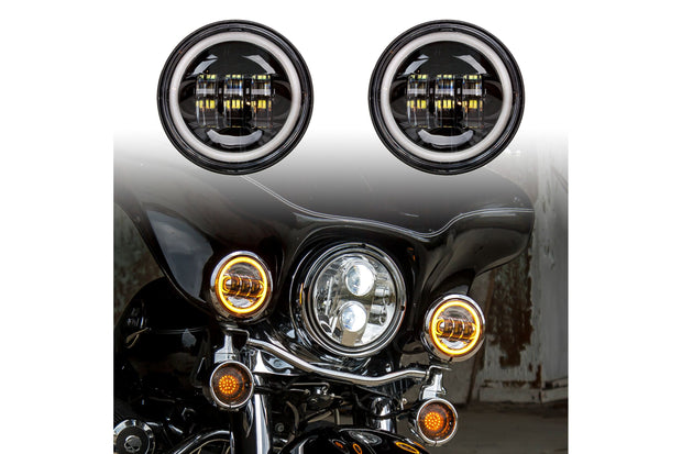 XKGlow Motorcycle Driving Lights: Black w/ Amber Halo