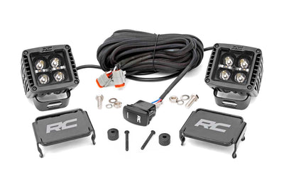 Jeep 2 Inch LED Cube Easy-Mount Kit 18-20 Wrangler JL 20-Up Gladiator-Black Series w/Amber DRL  Rough Country