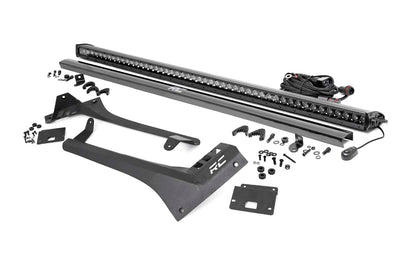 Jeep 50-Inch Straight LED Light Bar Upper Windshield Kit w/ Single-Row Black Series LED 20-Up Gladiator JT 18-20 Wrangler JL Rough Country