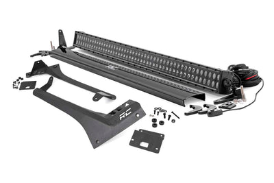 Jeep 50-Inch Straight LED Light Bar Upper Windshield Kit w/ Dual-Row Black Series LED 2-Up Gladiator JT, 18-20 Wrangler JL Rough Country