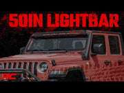 Jeep 50-Inch Straight LED Light Bar Upper Windshield Kit w/ Dual-Row Black Series LED 2-Up Gladiator JT, 18-20 Wrangler JL Rough Country