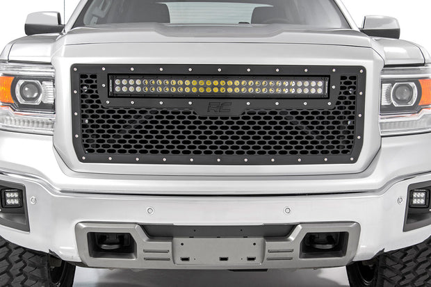 Sierra Mesh Grille w/30 Inch Dual Row Black Series LED 14-15 Sierra 1500 Rough Country