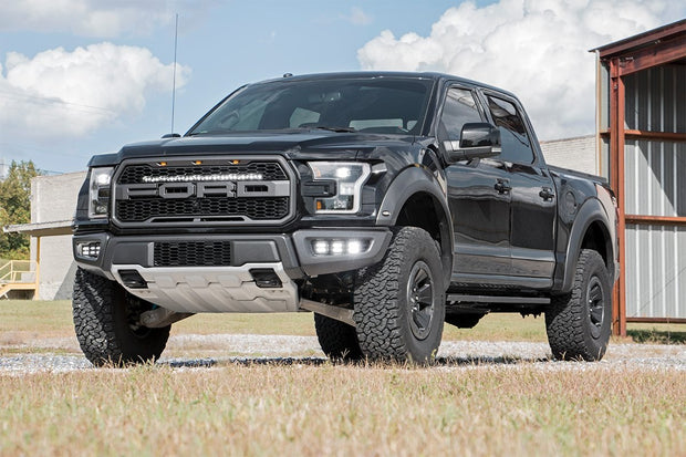 Ford Triple LED Fog Light Kit Black Series w/Amber DRL 17-19 F-150 Raptor Rough Country