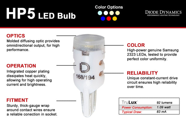 194 LED Bulb HP5 LED Warm White Single Diode Dynamics