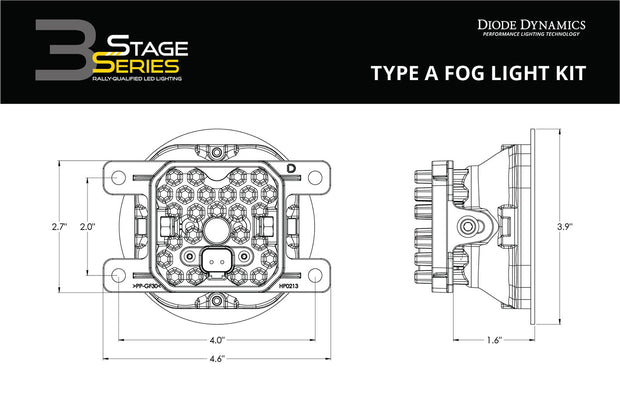 SS3 LED Fog Light Kit for 2014-2019 Ford Fiesta ST Yellow SAE Fog Max w/ Backlight Diode Dynamics
