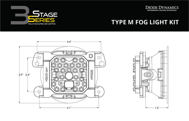 SS3 LED Fog Light Kit for 2009-2017 Dodge Journey Yellow SAE Fog Pro w/ Backlight Type M Bracket Kit Diode Dynamics