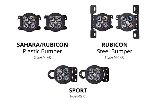 SS3 LED Fog Light Kit for 2018-2021 Jeep JL Wrangler Yellow SAE Fog Pro w/ Backlight Type M Bracket Kit Diode Dynamics