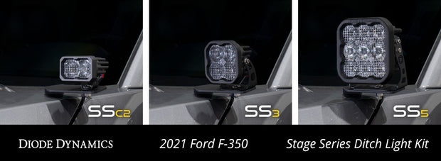 Stage Series Ditch Light Kit for 2017-2022 Ford Super Duty, SS3 Sport Yellow Combo Diode Dynamics