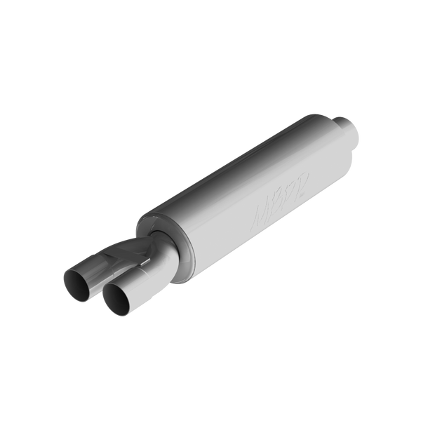 3 Inch Exhaust Pipe ID Inlet/Dual 2.5 Inch ID Outlet 30 Inch Chambered Muffler Aluminized Steel MBRP