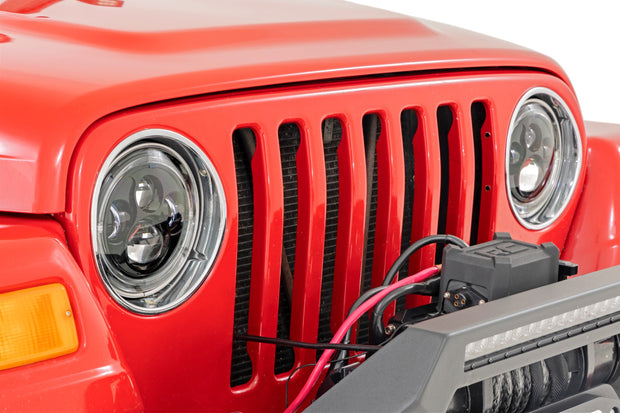 Headlights DRL Halo LED 7 Inch 97-06 Jeep Wrangler TJ 4WD Rough Country