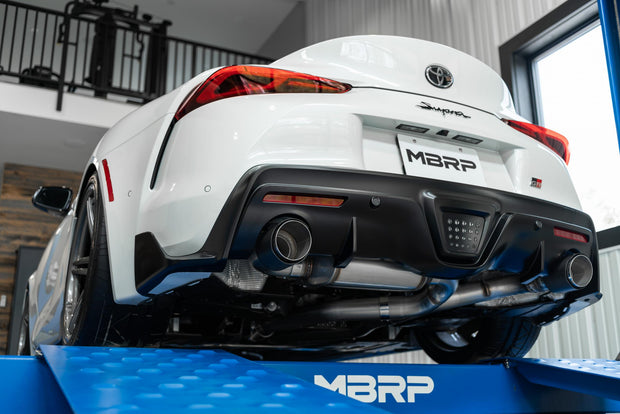 20-Up Toyota Supra T304 Stainless Steel 3 inch Cat Back Dual Rear with Carbon Fiber Tips MBRP