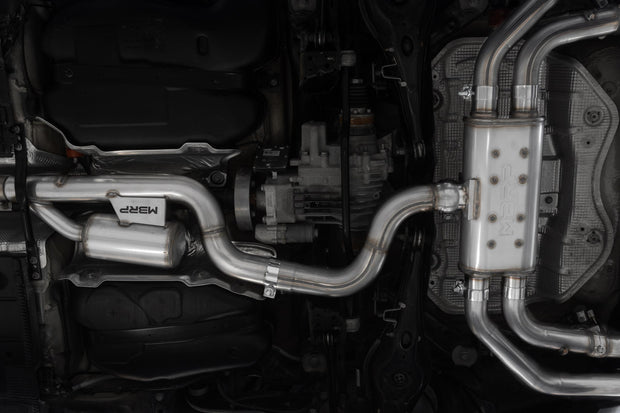 2015-2020 Audi S3 T304 Stainless Steel 3 Inch Cat Back Quad Split Rear Exit with Carbon Fiber Tips Active Exhaust MBRP