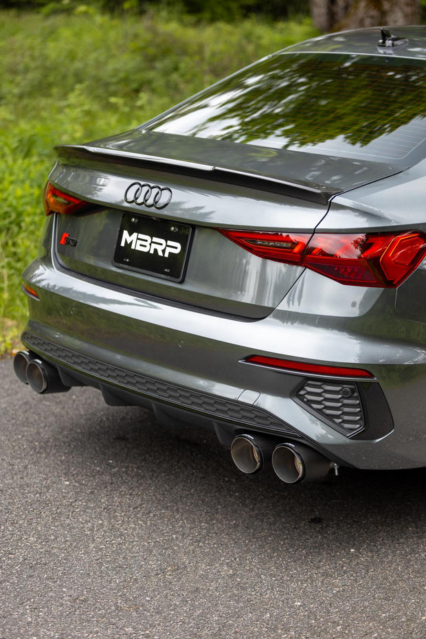 2022-Up Audi S3 2.0L Armor Pro 3 Inch Cat-Back 2.5 Inch Quad Rear Exit Active Exhaust System with Carbon Fiber Tips MBRP