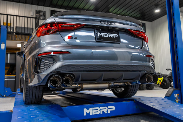 2022-Up Audi S3 2.0L Armor Pro 3 Inch Cat-Back 2.5 Inch Quad Rear Exit Active Exhaust System with Carbon Fiber Tips MBRP