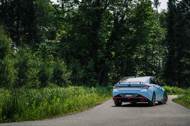 2022-2025 Hyundai Elantra N 2.0L Turbo Armor Pro T304 Stainless Steel 3 Inch Cat-Back Dual Split Rear with Carbon Fiber Tips Active MBRP