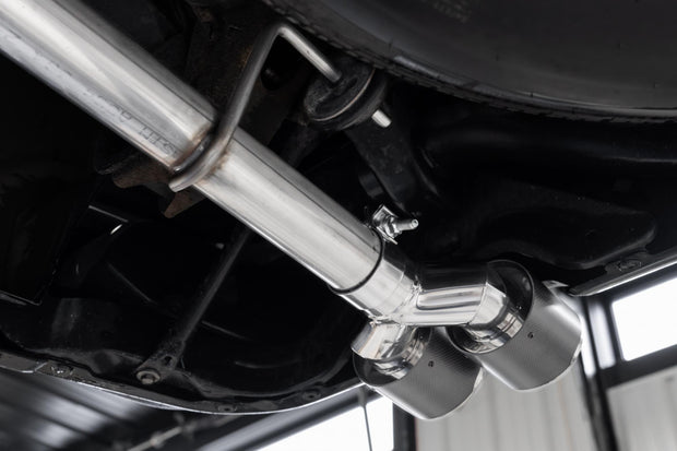 3.0 inch Cat-Back 2.5 inch Dual Split Rear Quad Carbon Fiber Tips 4.0 inch OD Dual Out 19-up Silverado/Sierra 1500 MBRP