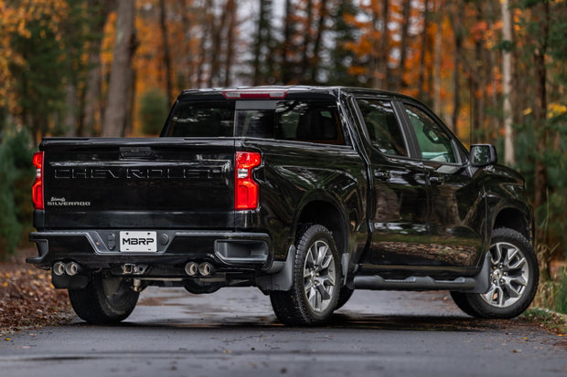 3.0 inch Cat-Back 2.5 inch Dual Split Rear Quad Carbon Fiber Tips 4.0 inch OD Dual Out 19-up Silverado/Sierra 1500 MBRP