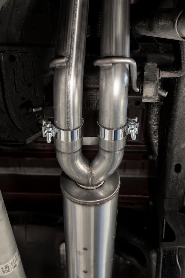 2019-Up Silverado/Sierra 1500 2.7L Armor BLK, Aluminized Steel 3 Inch Cat-Back, 2.5 Inch Dual Split Rear Exit MBRP