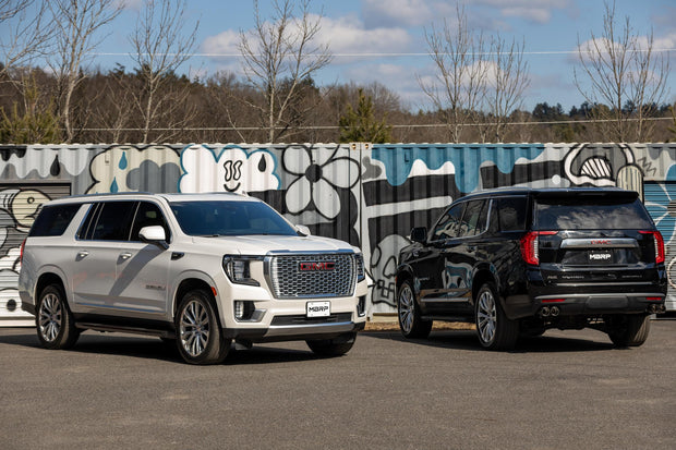 21-Present Chevrolet/GMC Tahoe/Yukon 3 Inch Cat Back Dual Split Rear Exhaust System, Armor Pro T304SS with Quad Carbon Fiber Tips MBRP