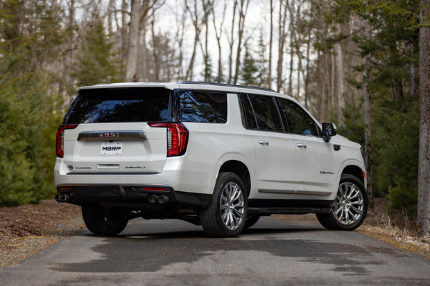 21-Present Chevrolet/GMC Suburban/Yukon XL 3 Inch Cat Back Dual Split Rear Exhaust System, Armor Lite Aluminized Steel with Quad Tips MBRP