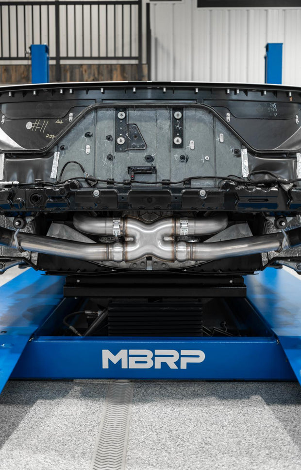 2020-Up Chevrolet Corvette C8 6.2L Armor Pro T304 Stainless Steel 3 Inch Cat-Back Quad Split Rear with Carbon Fiber Tips Valve Delete MBRP