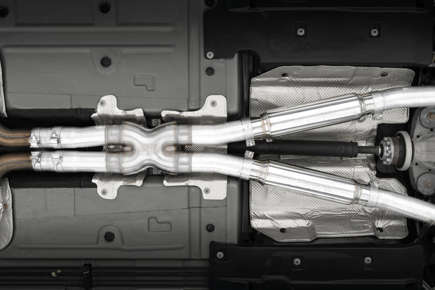 15-23 Dodge Challenger T304 Stainless Steel 3 Inch Dual Cat Back Quad Tips with Carbon Fiber Tips (Street Version) Exhaust System MBRP