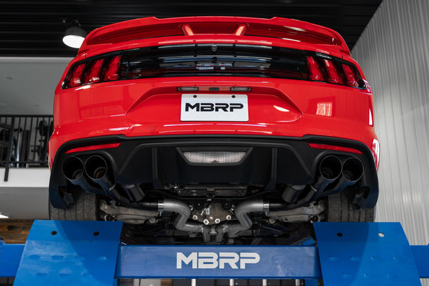 18-23 Ford Mustang GT 5.0L T304 Stainless Steel 3 Inch Cat-Back Dual Rear with Quad Carbon Fiber Tips Race Version MBRP