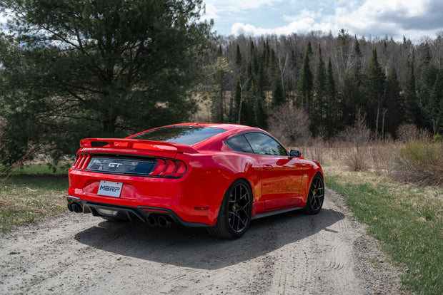 18-23 Ford Mustang GT 5.0L T304 Stainless Steel 3 Inch Cat-Back Dual Rear with Quad Carbon Fiber Tips Race Version MBRP