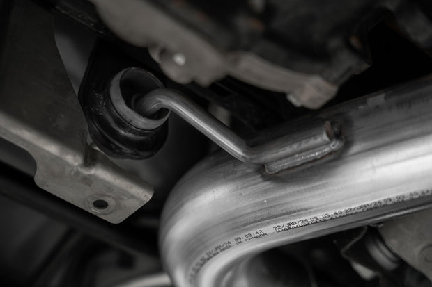 24-Up Ford Mustang GT 5.0L, Armor BLK Black-Coated Aluminized Steel 3 Inch Cat-Back Dual Split Rear with Quad Black Tips, Race Profile MBRP