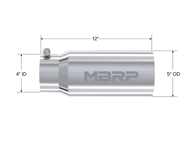 Exhaust Tail Pipe Tip 5 Inch O.D. Dual Wall Straight 4 Inch Inlet 12 Inch Length T304 Stainless Steel MBRP