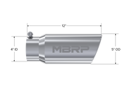 Exhaust Tail Pipe Tip 5 Inch O.D. Angled Rolled End 4 Inch Inlet 12 Inch Length T304 Stainless Steel MBRP