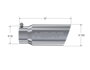 Exhaust Tail Pipe Tip 5 Inch O.D. Angled Single Walled 4 Inch Inlet 12 Inch Length T304 Stainless Steel MBRP
