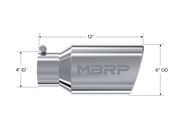 Exhaust Tail Pipe Tip 6 Inch O.D. Angled Rolled End 4 Inch Inlet 12 Inch Length T304 Stainless Steel MBRP