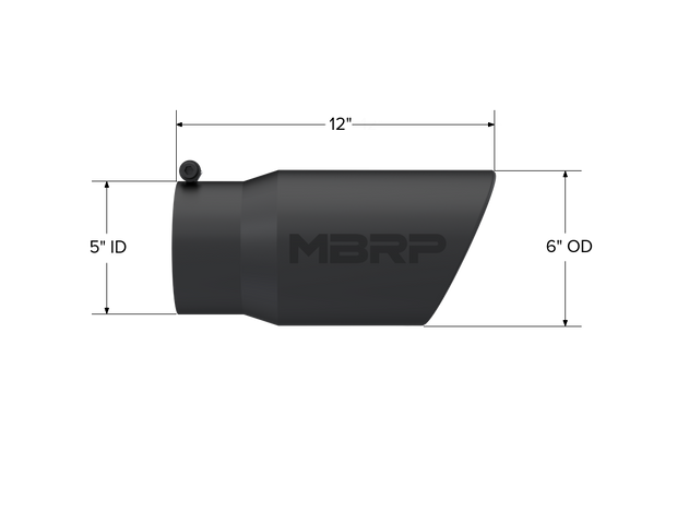 Exhaust Tip 6 Inch O.D. Angled Rolled End 5 Inch Inlet 12 Inch Length Black Coated MBRP