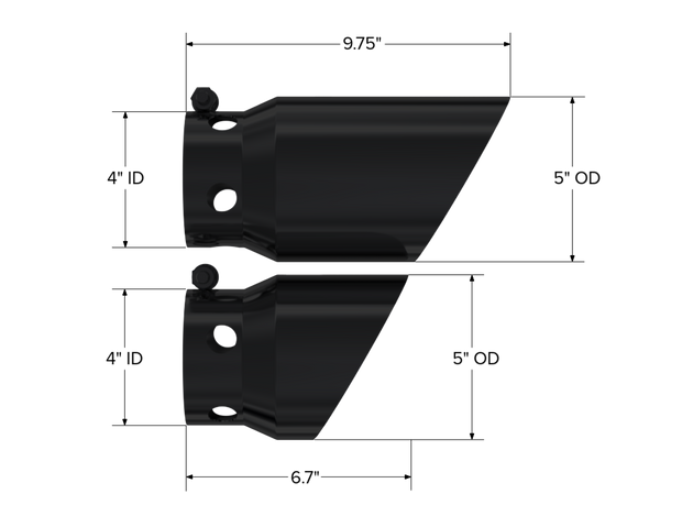08-Up Ford 6.4L, 6.7L Powerstroke Black-Coated Tip 4 Inch ID 5 Inch Outlet Tip Cover Set 6.75 Inch 9.75 Inch Length MBRP