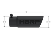 Exhaust Tip 3 1/2 Inch O.D. Angled Rolled End 3 Inch Inlet 10 Inch Length Black T304 Stainless Steel MBRP