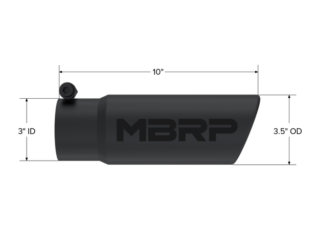 Exhaust Tip 3 1/2 Inch O.D. Angled Rolled End 3 Inch Inlet 10 Inch Length Black T304 Stainless Steel MBRP