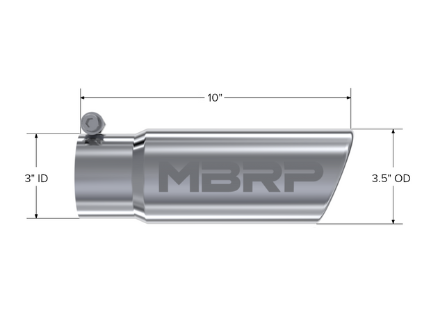Exhaust Tip 3 1/2 Inch O.D. Angled Rolled End 3 Inch Inlet 10 Inch Length T304 Stainless Steel MBRP