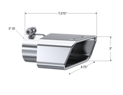 Exhaust Tip 4 3/4 Inch X 3 Inch ID Rectangle Angled Cut 3 Inch O.D. Inlet Driver Side 7 3/8 Inch Length T304 Stainless Steel MBRP