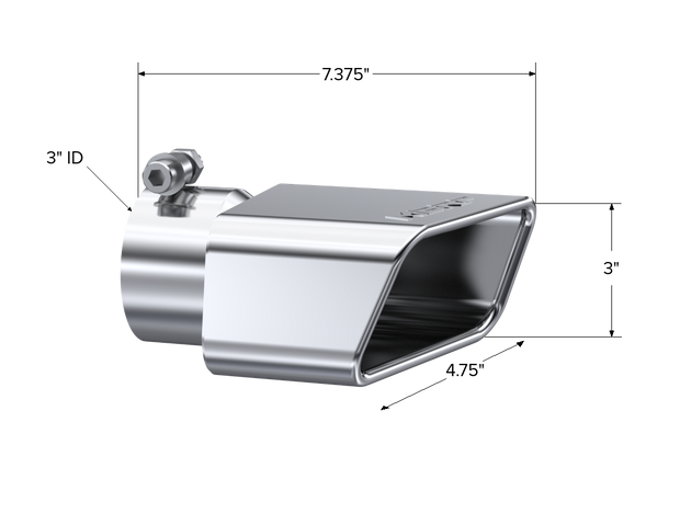 Exhaust Tip 4 3/4 Inch X 3 Inch ID Rectangle Angled Cut 3 Inch O.D. Inlet Driver Side 7 3/8 Inch Length T304 Stainless Steel MBRP