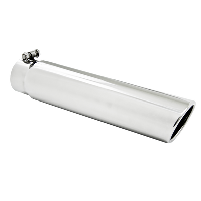 3.5 Inch OD 3 Inch Inlet 16 Inch Length Angled Cut Rolled End Clampless-No Weld T304 Stainless Steel MBRP