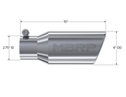 Exhaust Tip 4 Inch O.D. Angled Rolled End 2 3/4 Inch Inlet 10 Inch Length T304 Stainless Steel MBRP
