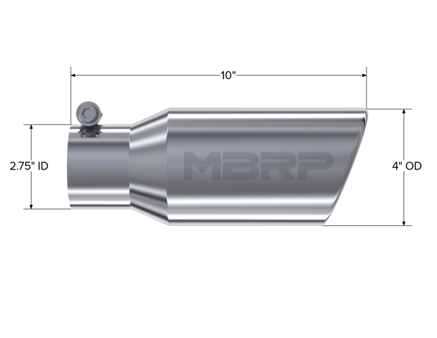 Exhaust Tip 4 Inch O.D. Angled Rolled End 2 3/4 Inch Inlet 10 Inch Length T304 Stainless Steel MBRP