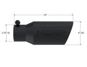 Exhaust Tip 4 Inch O.D. Angled Rolled End 2 3/4 Inch Inlet 10 Inch Length Black Coated MBRP