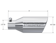 Exhaust Tip 4 1/2 Inch O.D. Single Wall Angle Rolled End 2.5 Inch Inlet 11 Inch Length T304 Stainless Steel MBRP