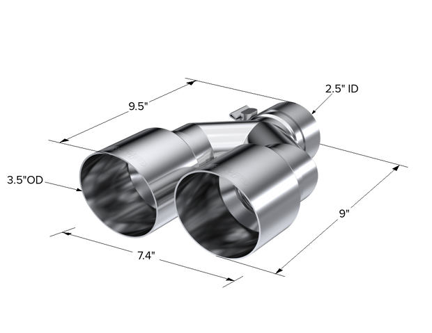 T304 Stainless Steel Tip 2.5 Inch ID Dual 3.5 Inch OD Out 9.5 Inch Length Single Wall MBRP