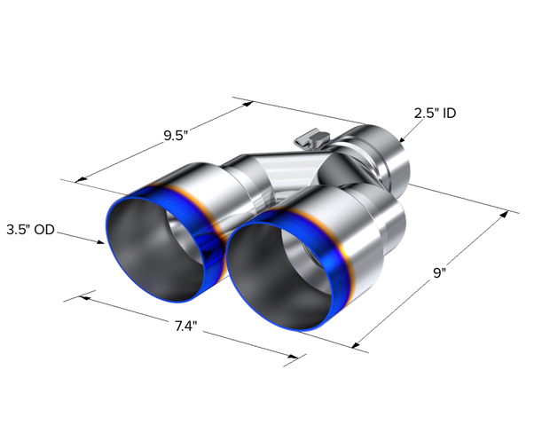 T304 Stainless Steel Burnt End Tip 2.5 Inch ID Dual 3.5 Inch OD Out 9.5 Inch Length Single Wall MBRP