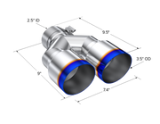 T304 Stainless Steel Burnt End Tip 2.5 Inch ID Dual 3.5 Inch OD Out 9.5 Inch Length Single Wall MBRP